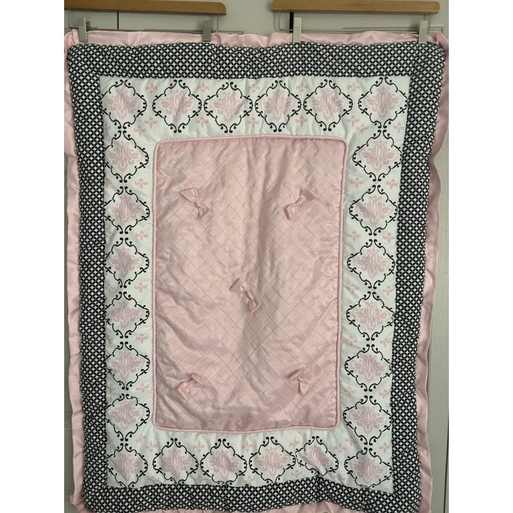 Lambs & Ivy Crib Blanket Comforter Baby Toddler Nursery Pink Black Paris Bow‎